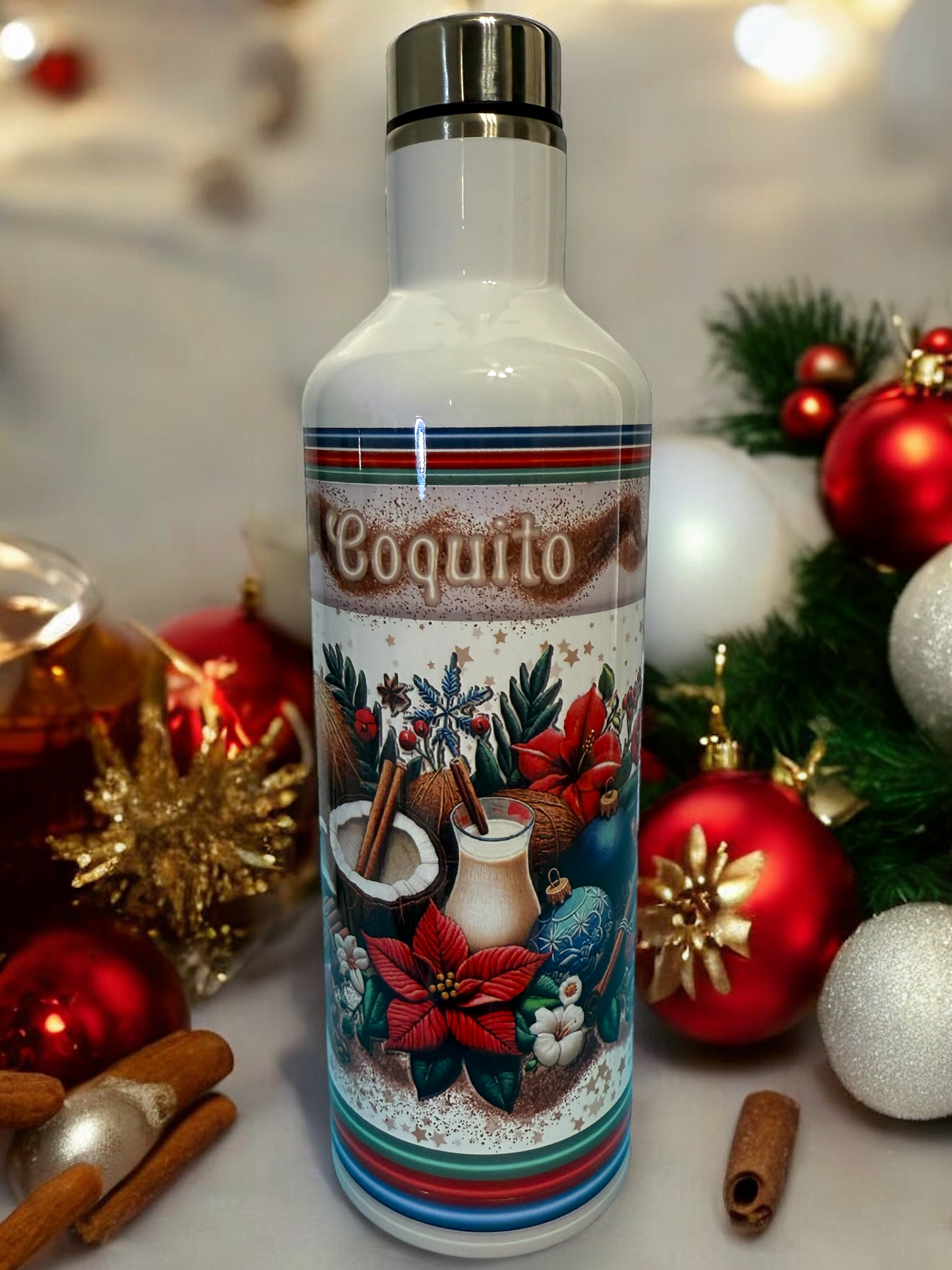 Coquito Bottle Set with funny nutrition facts with two 12 oz cups and FREE Shot glass Shipping in 5-7 days.