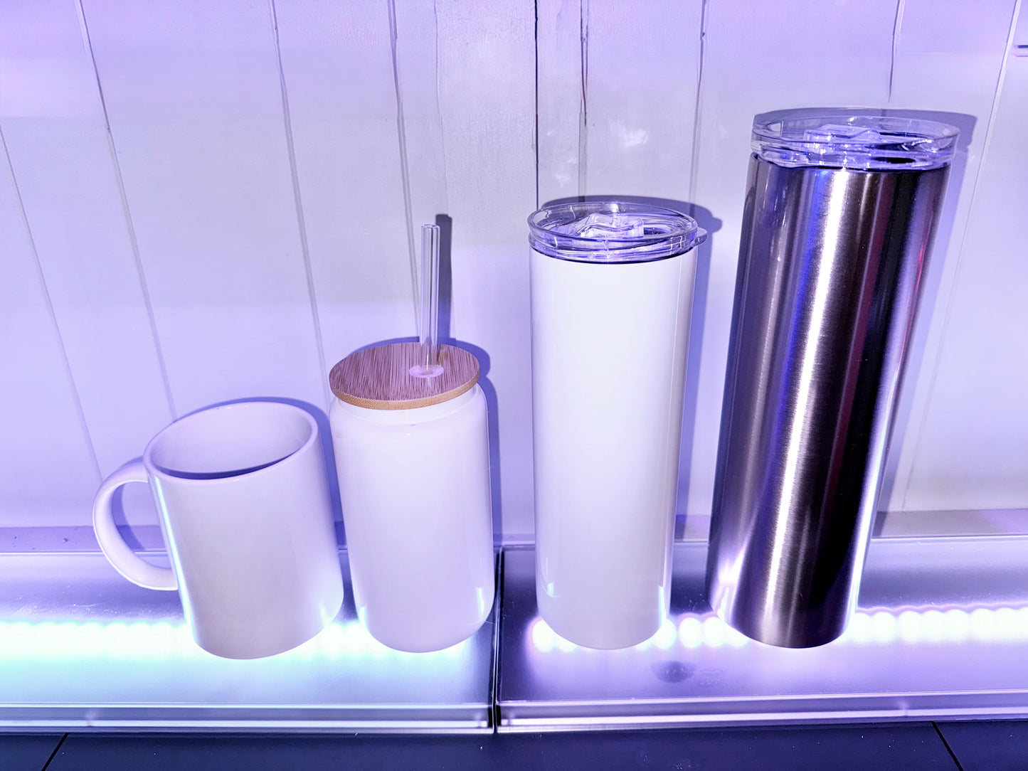 Personalized Tumblers, Mugs and Glass Cans White finish